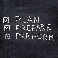 PLAN PREPARE PERFROM written a chalkboard