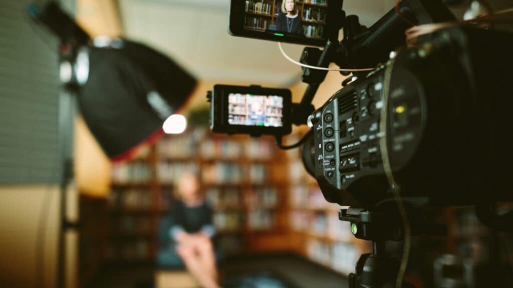 a video camera set up to record a corporate video interview